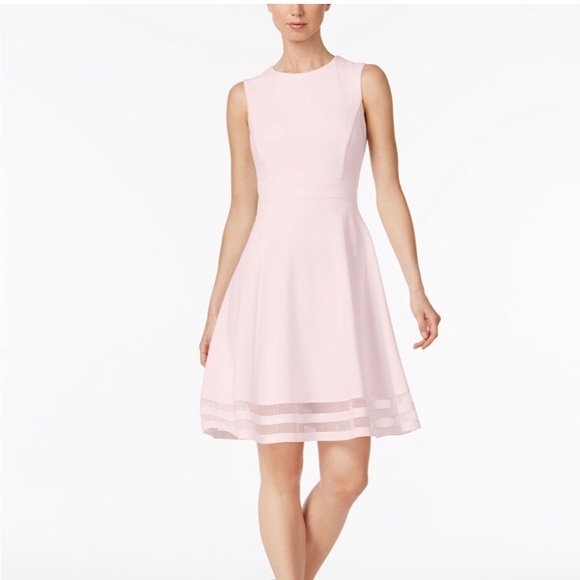 pale pink fit and flare dress